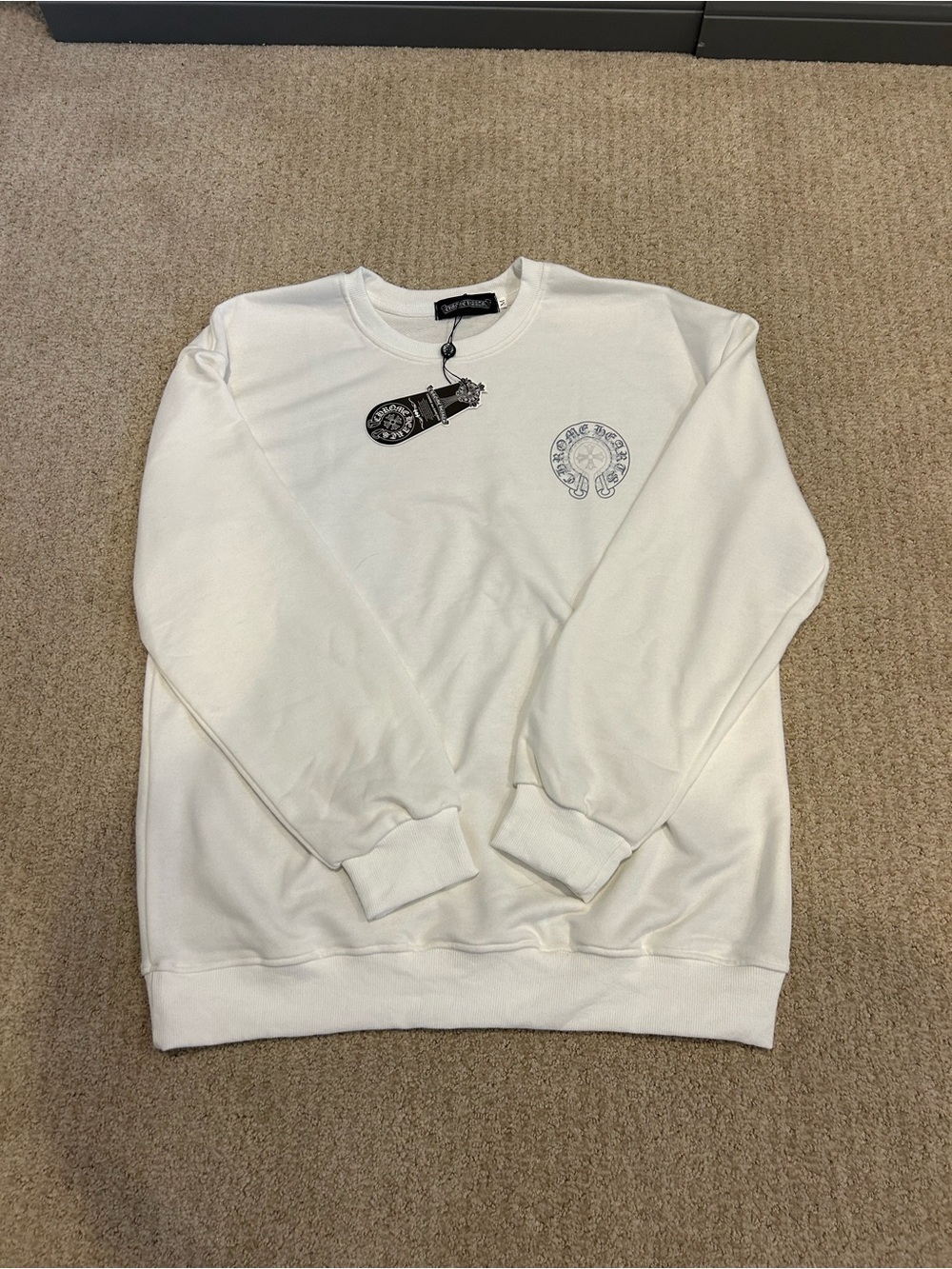 Chrome Hearts White Crewneck Sweatshirt with Chest Logo